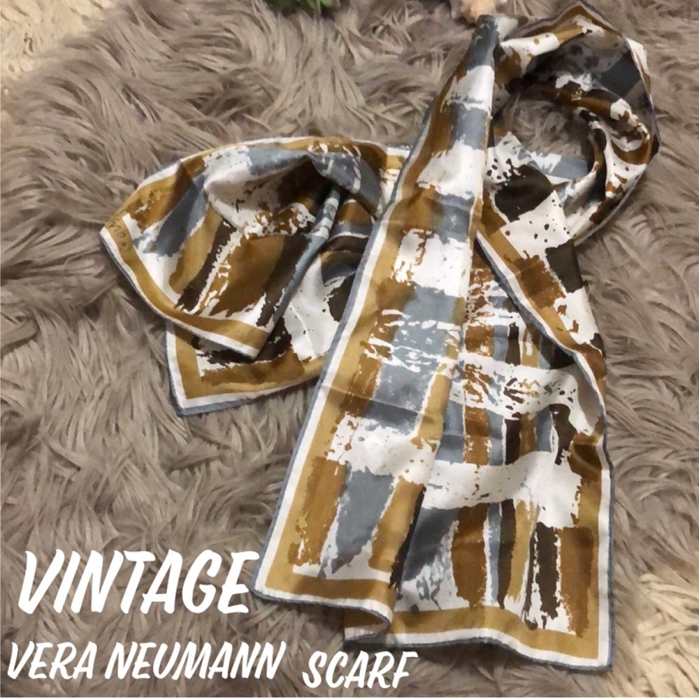 Gorgeous Vintage Vera Neumann Scarf-Polyester-Browns/Gray/White-GUC